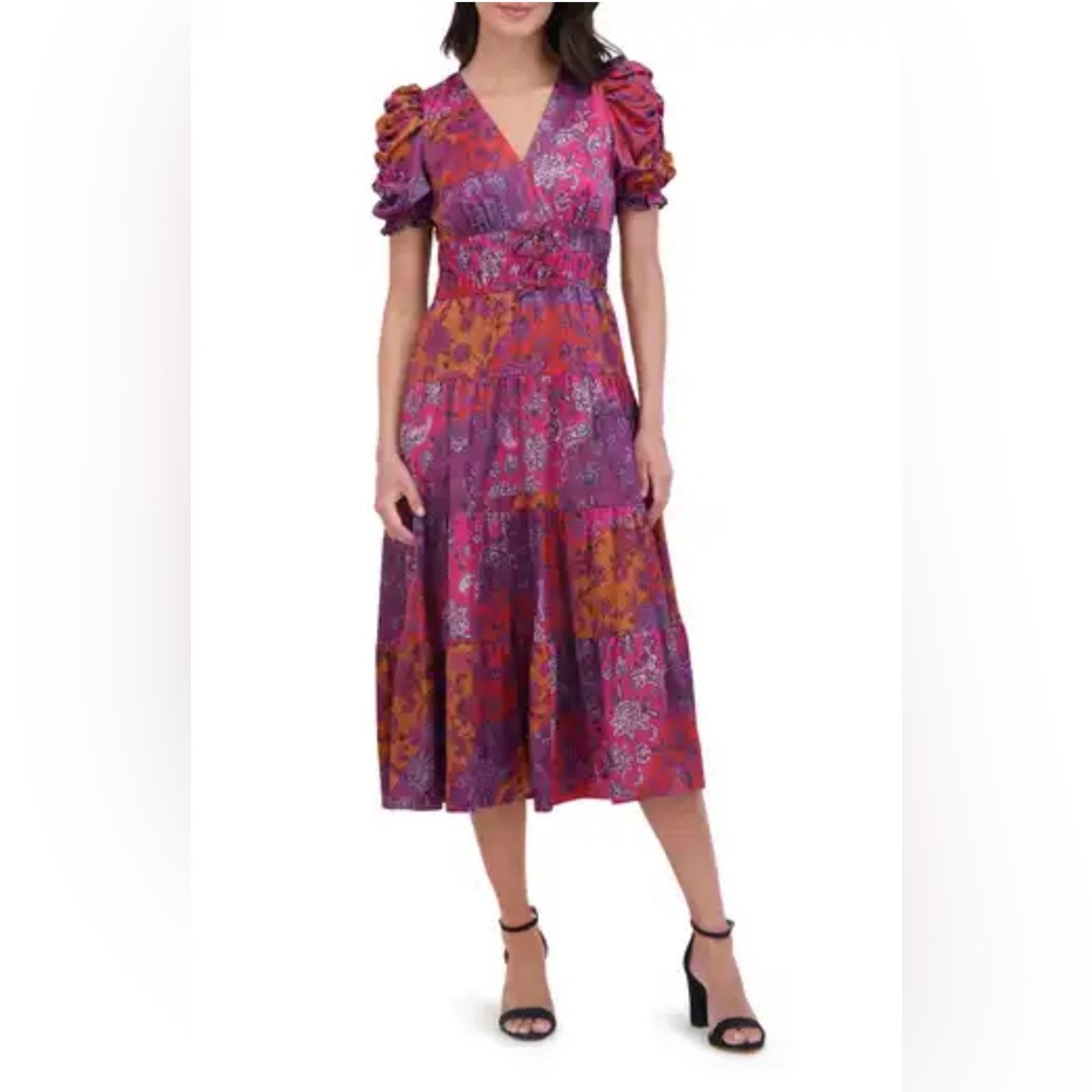 Vince Camuto Purple and Orange Midi Dress
